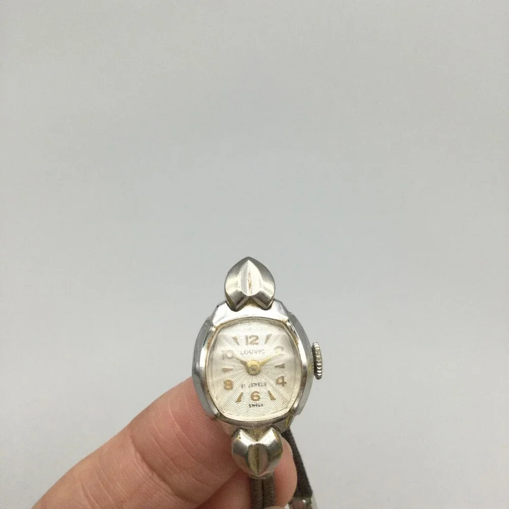 Vintage Louvic Womens Watch 16mm Silver Tone Manual 17 Jewels Swiss Made
